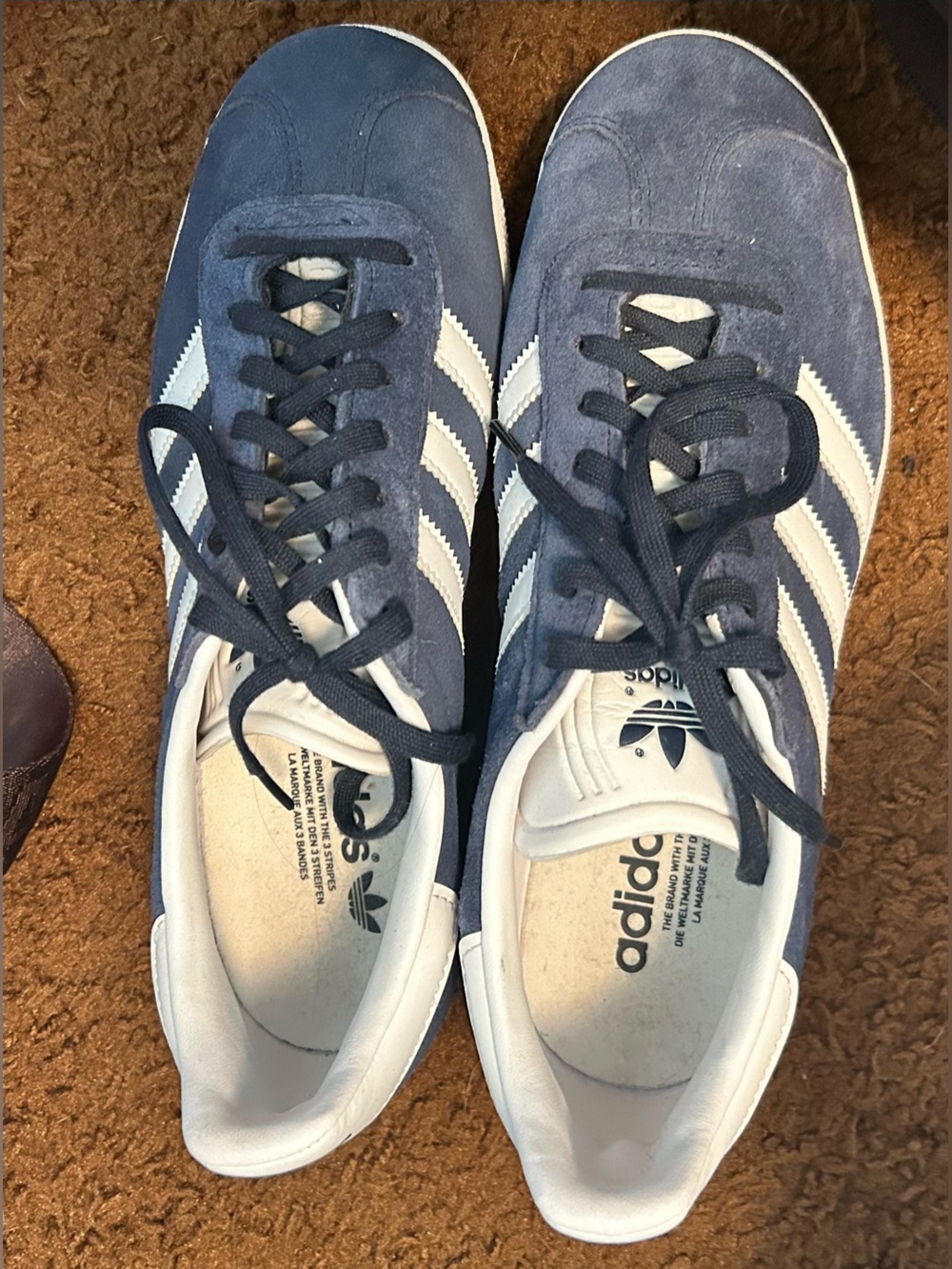 adidas Gazelle men’s navy suede sneakers with white stripes